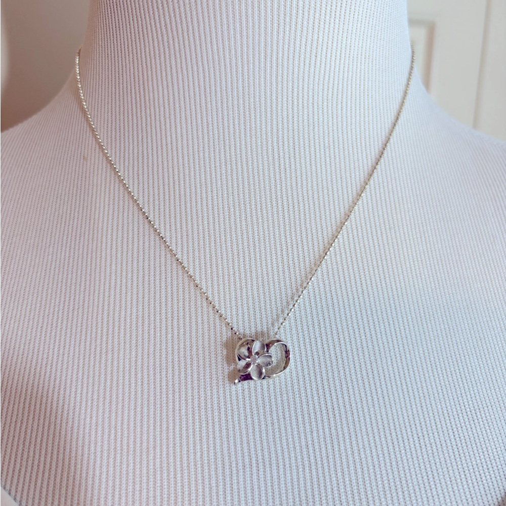 Hawaii flower 925 pendant necklace with little crystal, chain is 925 italy